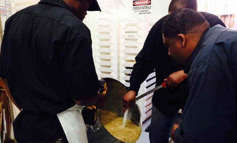Emancipators make soap at the Clean360 factory in Oakland.