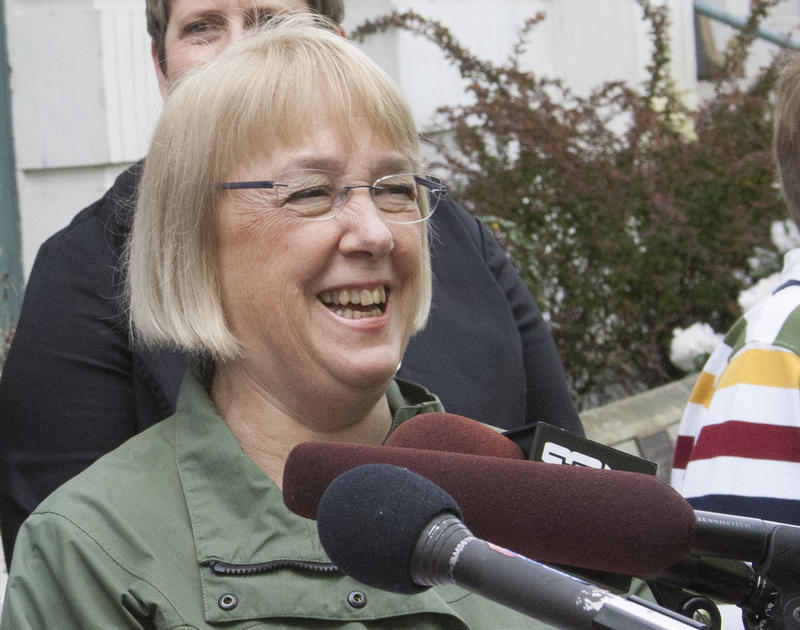 U.S. Senator Patty Murray, D-Wash., smiles at a press conference at Franklin High School in Seattle on April 17, 2015.