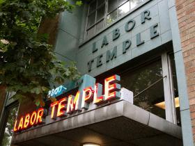 Seattle's Labor Temple, with its distinctive neon sign