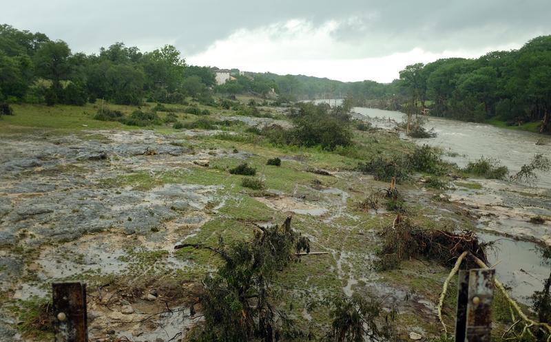 view of the Blanco River after weekend flood waters rose as high as ...