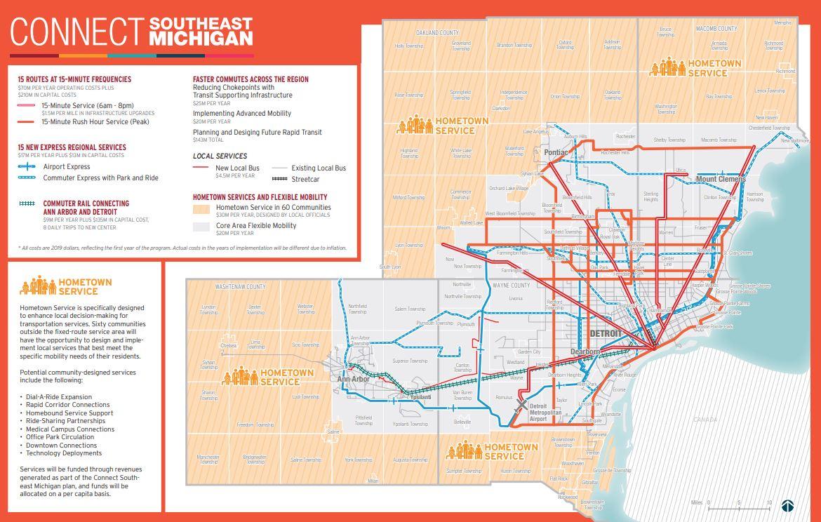 A map of new transit services proposed in the 