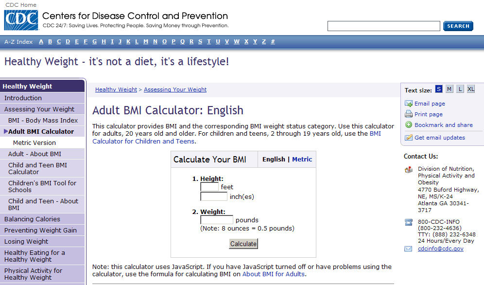 Cdc Bmi Calculator For Adults 37