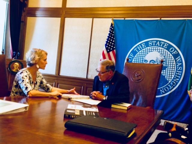 Jerri Clark meeting with Governor Jay Inslee earlier this year. CREDIT: COURTESY OF JERRI CLARK