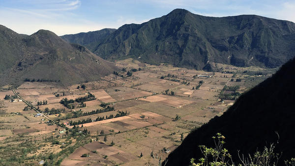 The Pululahua Crater in Ecuador erupted about 2,500 years ago. The soils remaining in the collapsed mountain are mineral rich and good for cultivation.