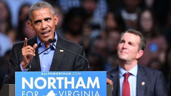 Former President Obama speaks during a campaign rally for Democratic gubernatorial nominee Ralph Northam in Richmond, Va.