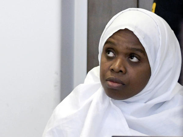 In this Aug. 13, photo, Jany Leveille sits in court during a hearing, in Taos, N.M. Leveille, her partner Siraj Ibn Wahhaj, and three other adults were denied bail by a federal judge who said the New Mexico compound residents posed a threat to the community.