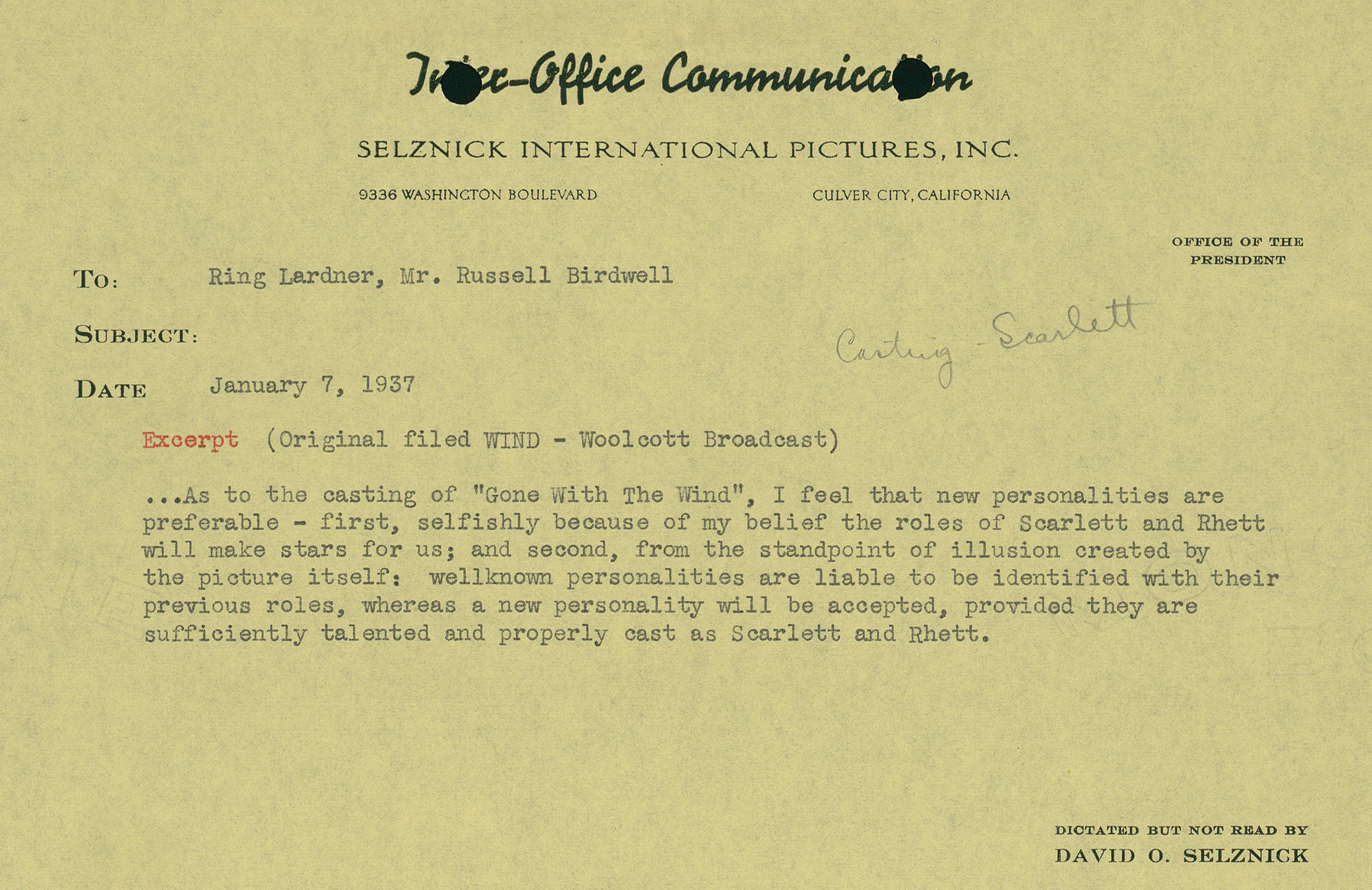 Memo from David O. Selznick by David O. Selznick