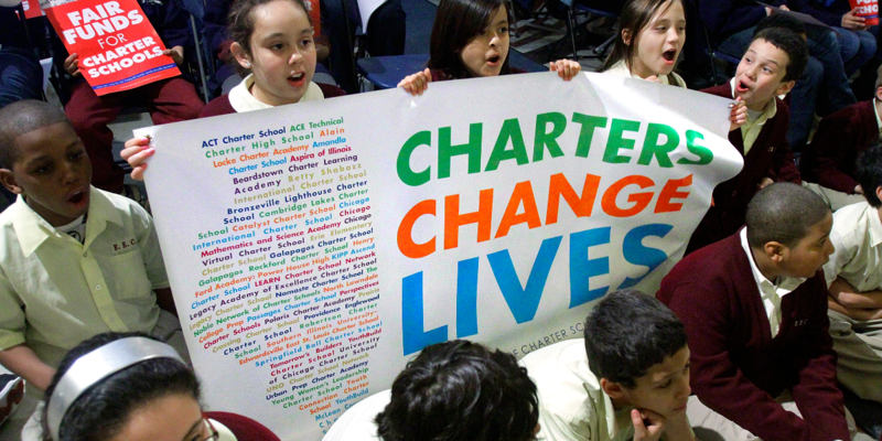 In this 2010 file photo, Illinois charter school children, teachers, parents and supporters rally in the rotunda of the Illinois State Capitol for equitable charter school funding. In 2015, the state received a $42 million federal grant to create new char