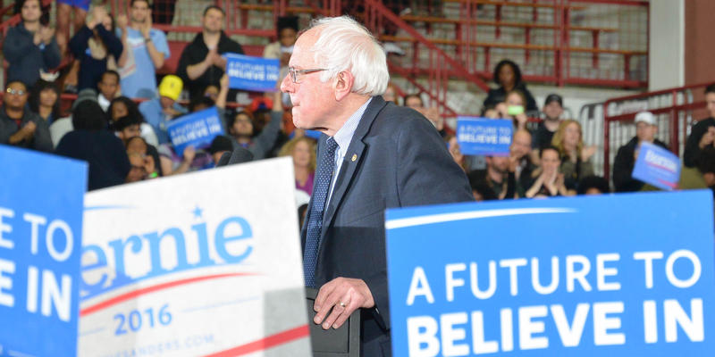 Bernie Sanders speaking at Morehouse during the Feel the Bern rally.