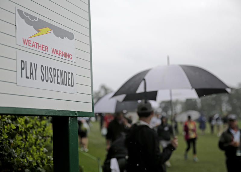 Stormjy weather that swept across the Southeast on Wednesday forced a cancellation of practice rounds for the Masters golf tournament that begins Thursday in Augusta, Ga.