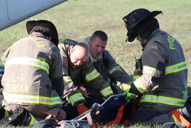 Pittsfield Township fire fighters practice responding to a small plane crash at Ann Arbor Municipal Airport