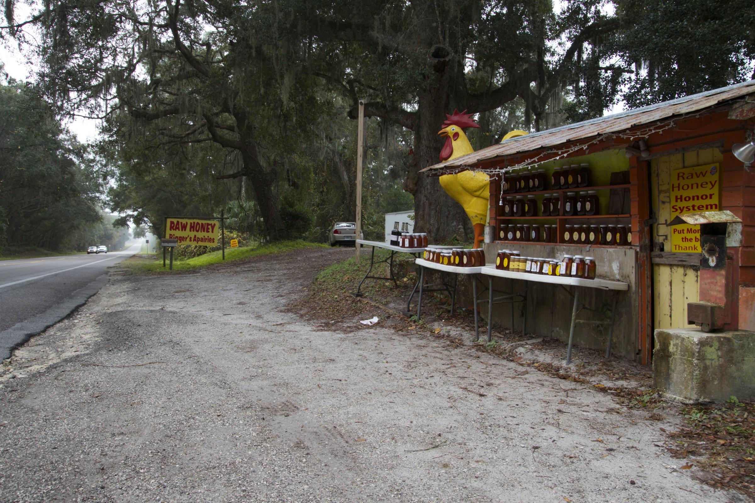pay for honey at the historic putnam county roadside stand on