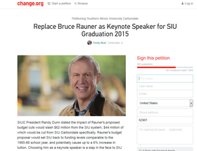 petition originated on change.org to remove Gov. Rauner as a keynote speaker at SIUC's spring commencement.