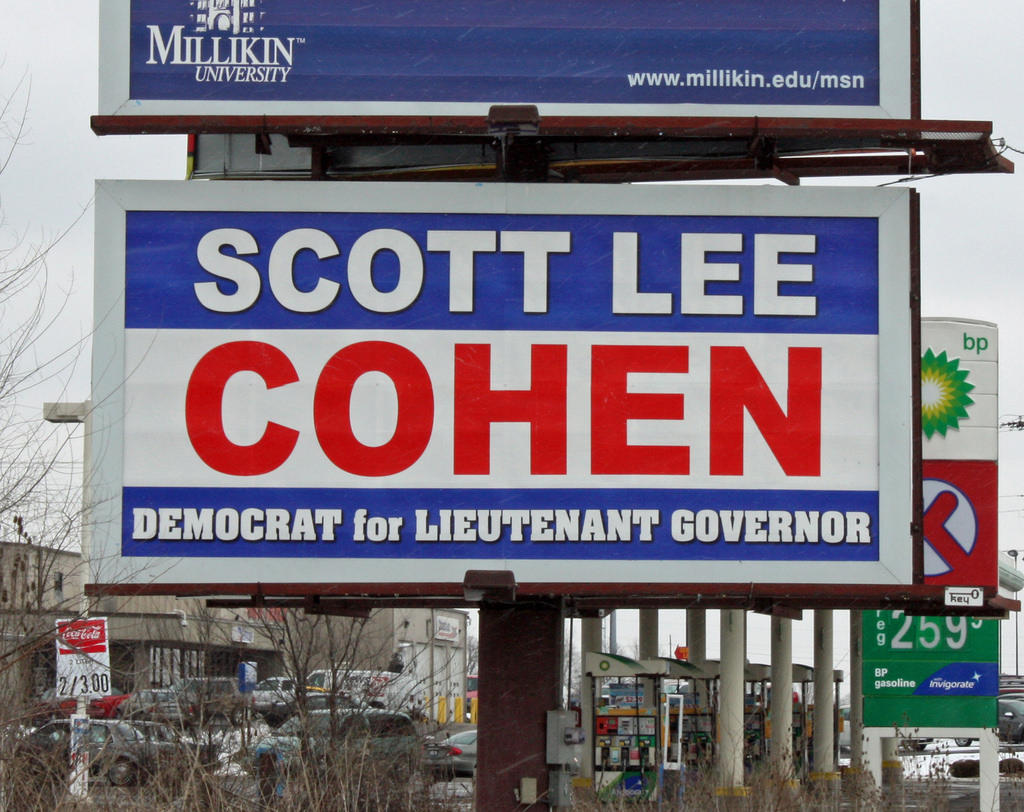     A billboard advertising Scott Lee Cohen's run to be the Democrat nominee in the lieutenant governor election of 2010.     Credit Randy von Liski / Flickr / CC BY-NC-ND 2.0