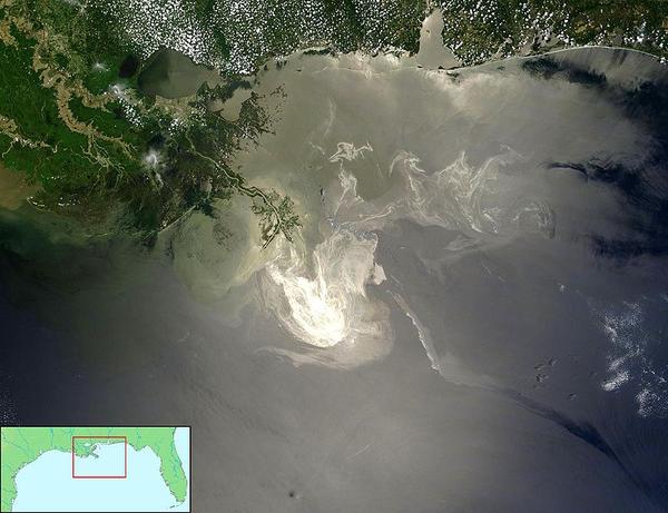 The oil slick as seen from space by NASA's Terra satellite on 24 May 2010
