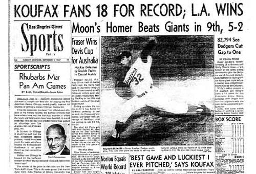 Image result for sandy koufax 18 strikeouts images