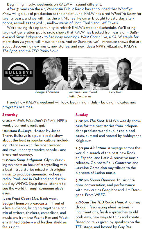 KALW s New Weekend Schedule KALW