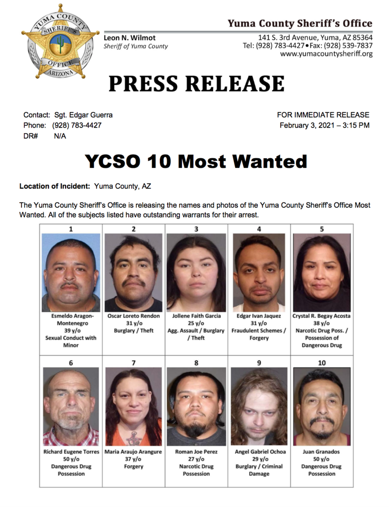 YCSO's Ten Most Wanted KAWC