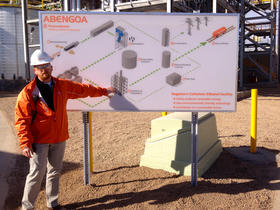 Engineer Kevin Gross uses a diagram of the plant near Hugoton to explain the ethanol production process.