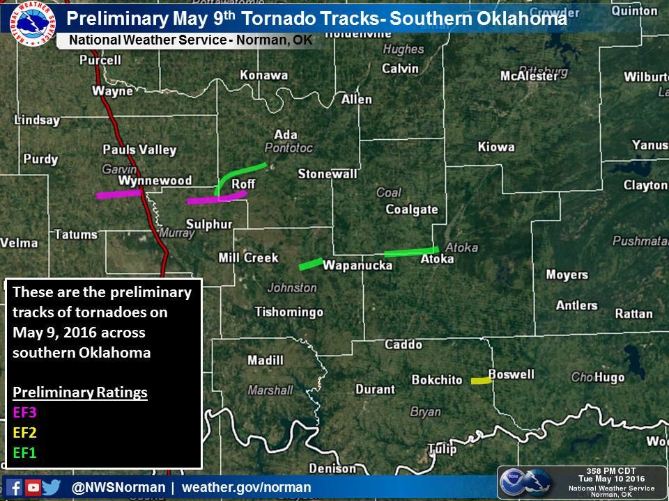 Fallin Declares State Of Emergency For 15 Oklahoma Counties After   160510 Tornado Track 