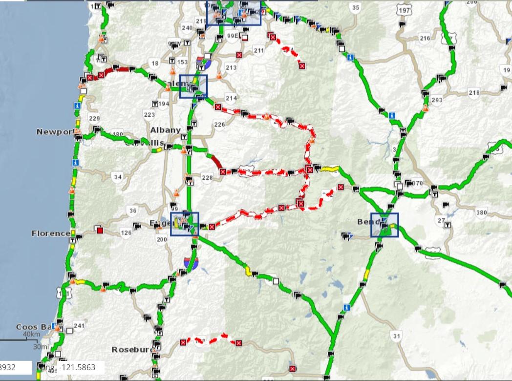 Oregon Road Closures Map Pacific Centered World Map