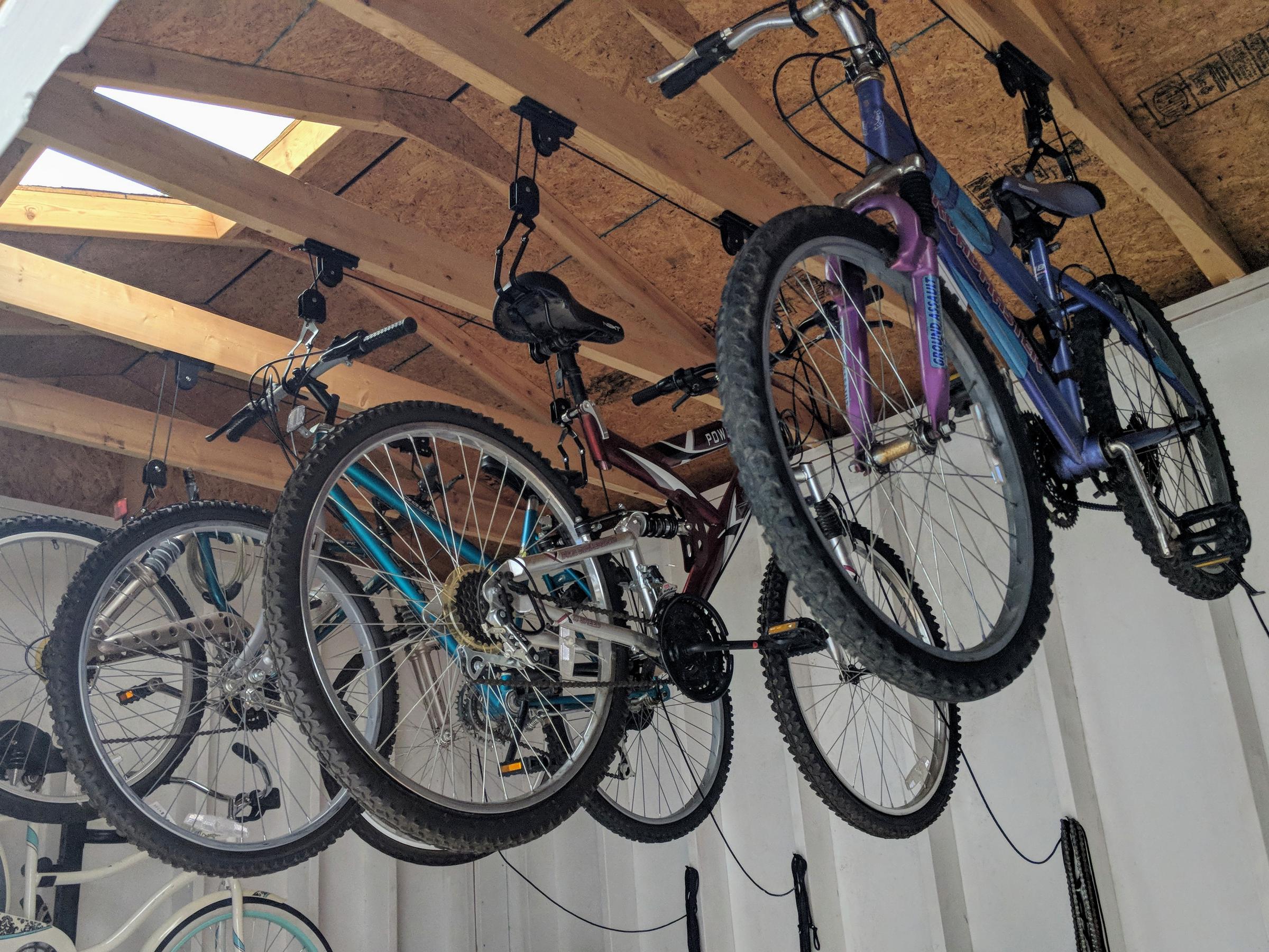 hanging bikes in shed