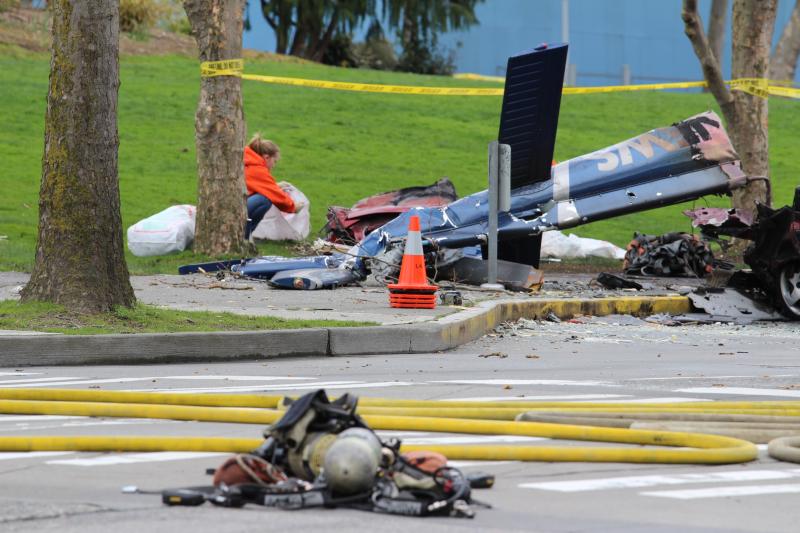 The tail of the helicopter was the only recognizable portion of the aircraft after the crash and subsequent fire.