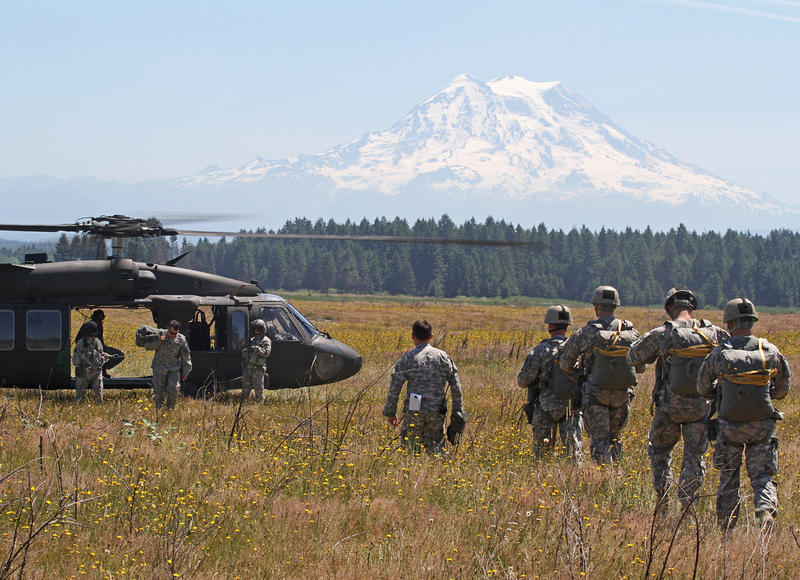 Soldiers prepare for static-line jumps from Blackhawk helicopters at Joint Base Lewis-McChord in this photo dated June 17, 2015.