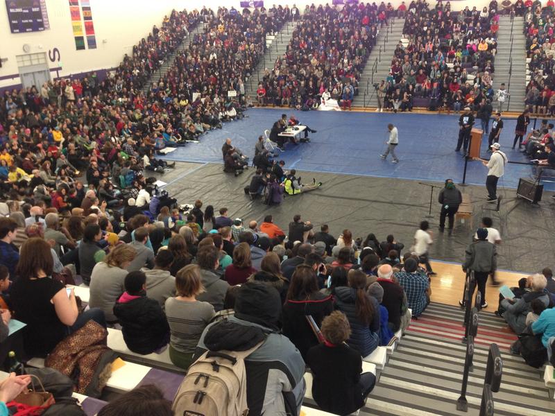 Rapper Draze performs at Garfield High School's Martin Luther King Day rally