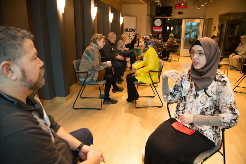 Participants discussed Muslim cultures at KUOW studios at 'Ask A Muslim', Feb. 22, 2016.