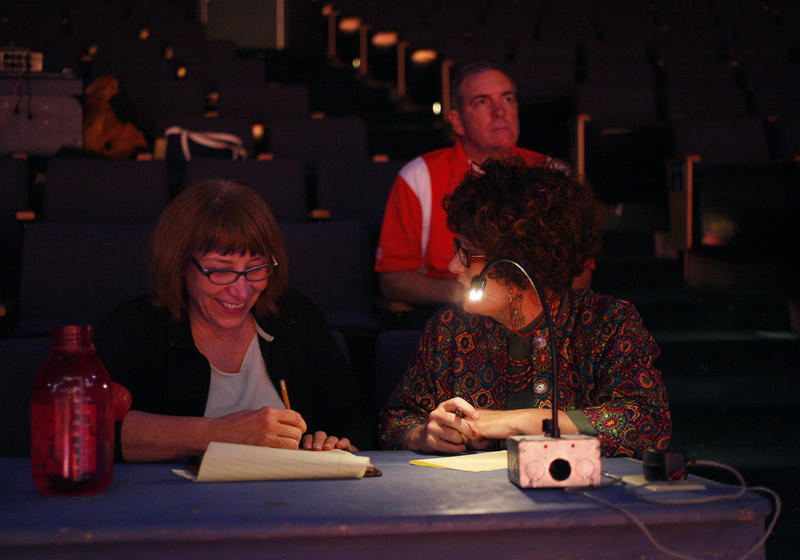 Linda Hartzell, left, with SCT staff, working on an adaptation of 'High School Musical'