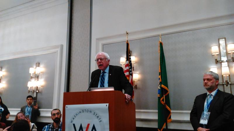 Bernie Sanders addresses the Washington state delegates at breakfast Wednesday morning.