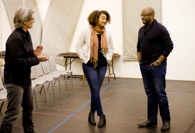 Singers Taylor Raven, right and Jorelle Williams rehearse for the upcoming Seattle Opera production of "As One"