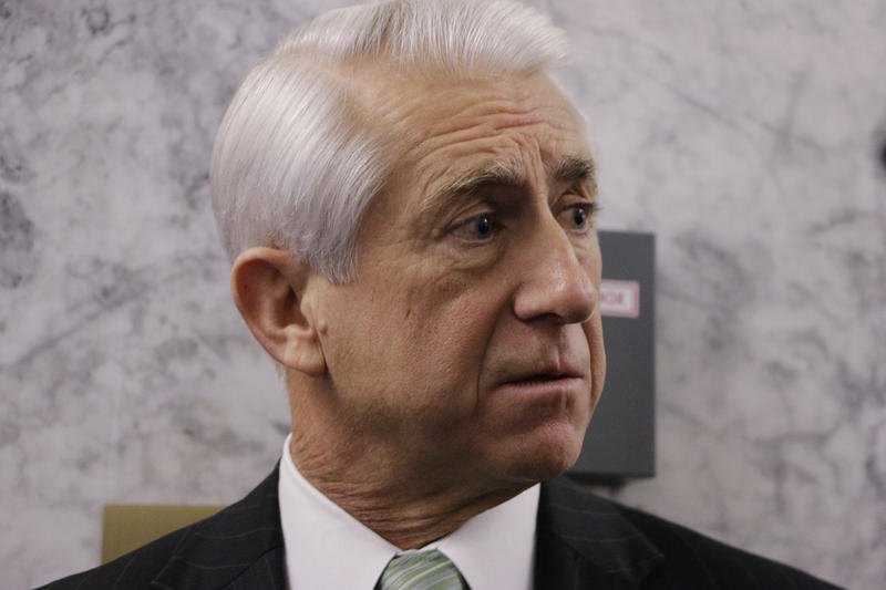 Rep. Dave Reichert, R-Wash., speaks with the media after testifying before the Senate Law and Justice Committee about Green River serial killer Gary Ridgway on Friday, Nov. 20, 2015, in Olympia, Wash. 