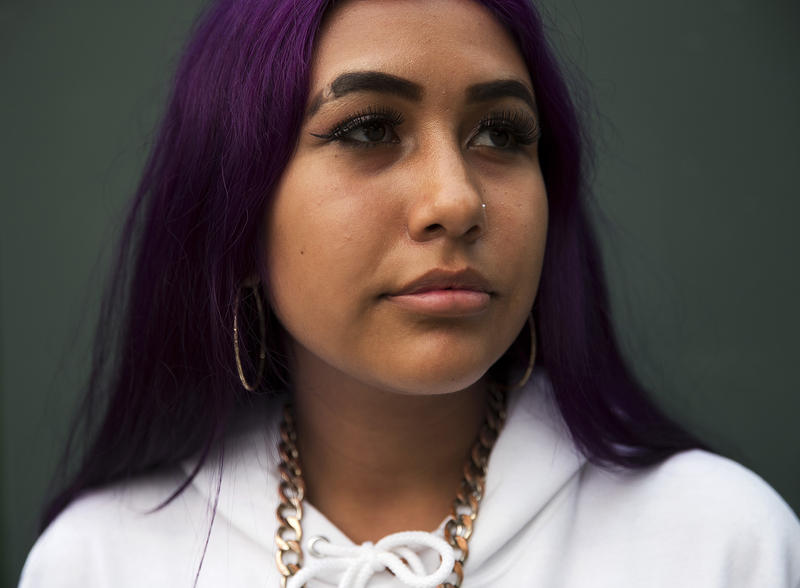Aaliyah Konick, a senior at Nova, poses for a portrait on Thursday, September 7, 2017, outside of Nova high school in Seattle.
