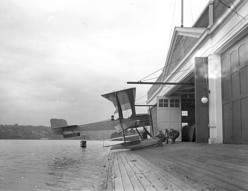 The first Boeing airplane, the Bluebill, B&W Model 1, assembled and launched from Seattle's Lake Union
