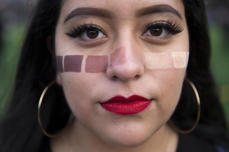 Sofia Larrondo, 16, attends the rally at Cal Anderson Park before the Women's March on Saturday, January 20, 2018, in Seattle. 
