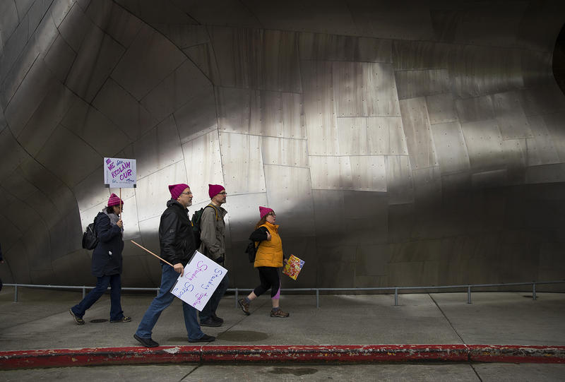 People march toward Seattle Center during the Women's March on Saturday, January 20, 2018, in Seattle. 