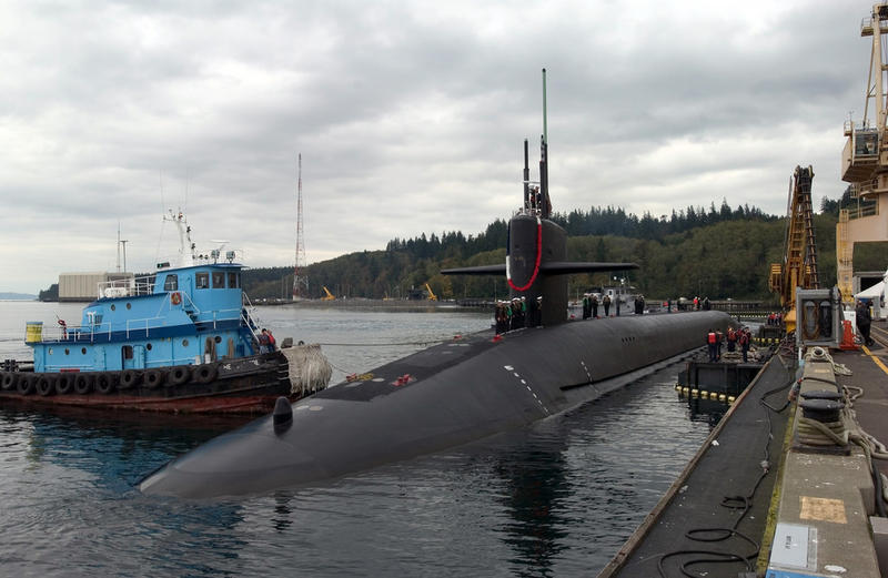 The Trident nuclear submarine USS Nebraska at Naval Base Kitsap-Bangor in 2004.