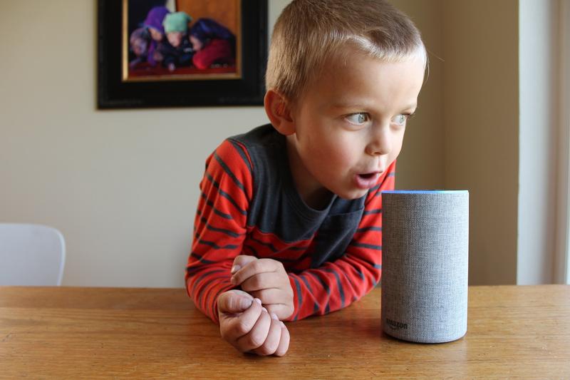 Oscar Pulkkinen, 4, the writer's son, asks Alexa to make an elephant sneeze. She obliged. Alexa is an artificial intelligence device from Amazon. It is voice controlled; users can turn on lights, play songs and make purchases by saying, 'Hey, Alexa.'