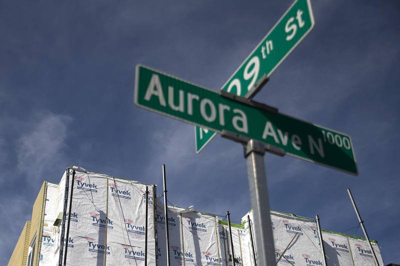 A street sign on Aurora Avenue North, part of the historic highway 99