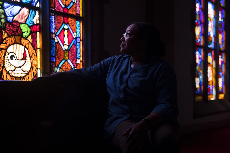 Marsha Tolon poses for a portrait at University Christian Church, which she has been attending since 1984. The church is for sale because its dwindling congregation cannot afford to maintain it.