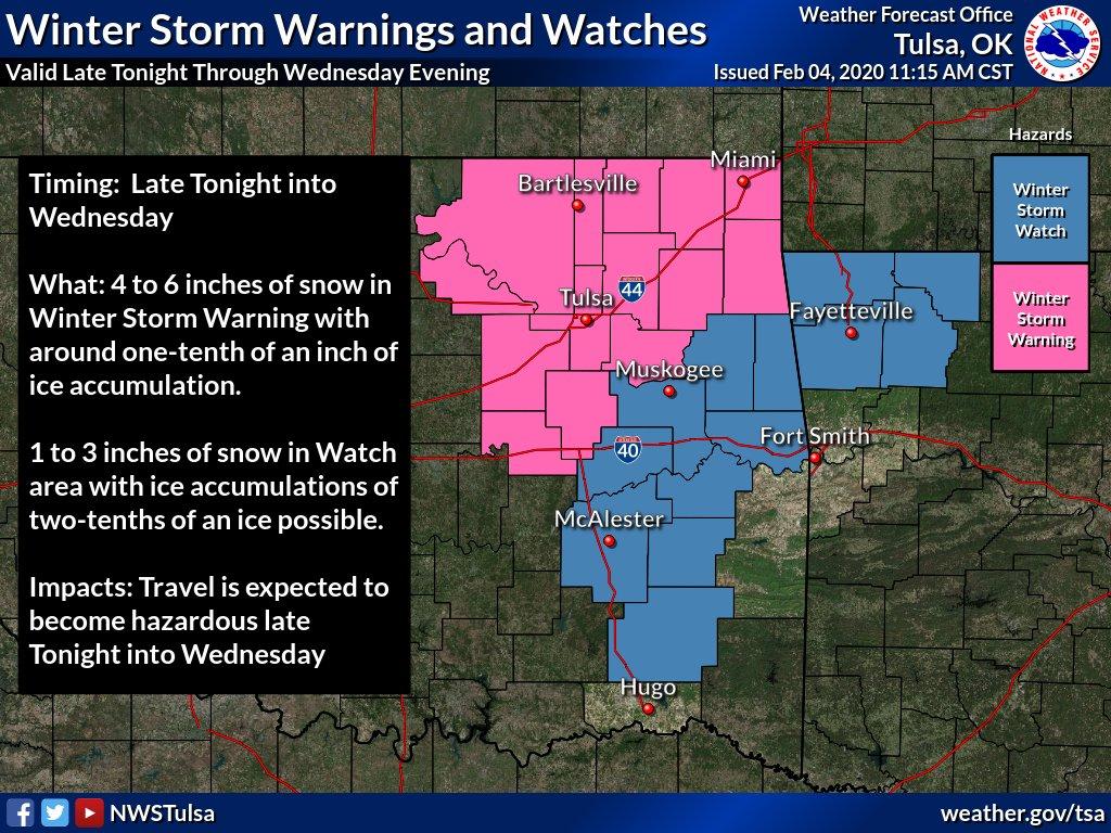 Tulsa Area Could See 4 to 6 Inches of Snow Through Wednesday Evening