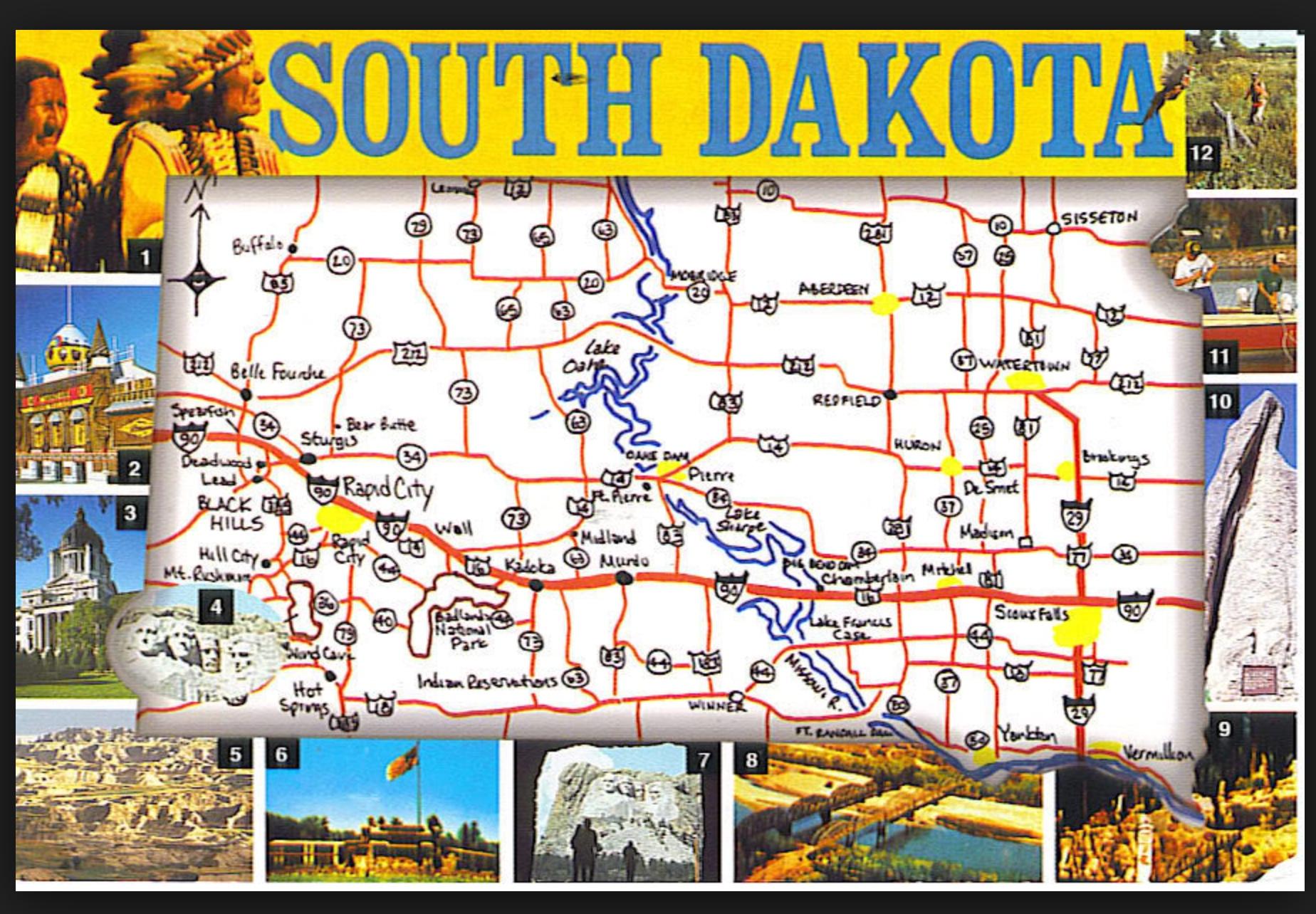 south dakota map with tourist attractions
