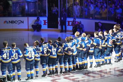 St Louis Blues Raise Stanley Cup Championship Banner St Louis