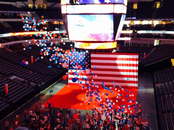 Dallas wooed the Republican National Convention committee with an extravagant balloon and confetti drop at American Airlines Center and several elephants, the Republican Party symbol.