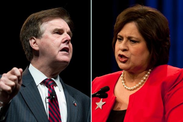 Democratic state Sen. Leticia Van de Putte and Republican state Sen. Dan Patrick, who are facing off in a fiery race to become the state's next lieutenant governor, address delegates at their respective party's state conventions in June.