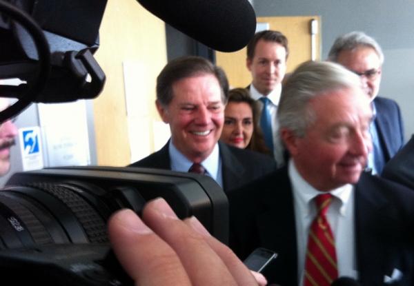 Former House majority leader Tom DeLay (left) and his defense lawyer Dick DeGuerin at the Travis County Criminal Justice Center on November 1, 2010.