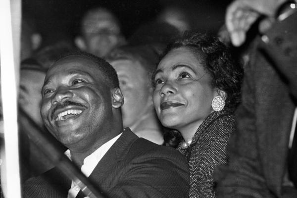 Martin Luther King Jr. and his wife Coretta watch a performance by Sammy Davis Junior on the eve of the march into Montgomery.