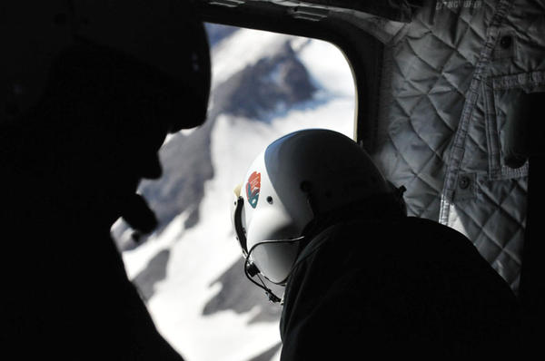 National Park Service rangers search for a missing climber from above the glaciers of Mt. Rainier National Park this past June.